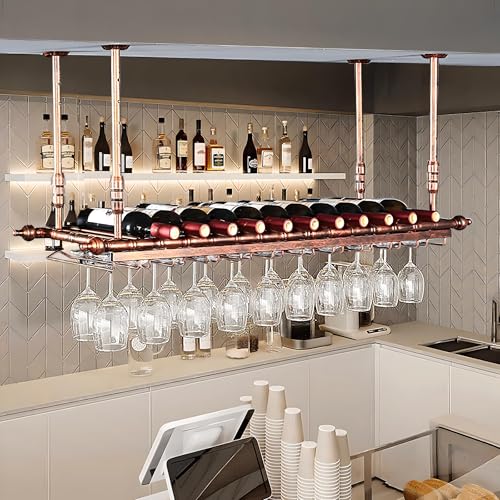 YTLEMON Soportes para copas Colgante, Altura ajustable Techo Botellero, Metal Porta Bottiglie da Vino Soporte de Copas Sostenedor para Barra Bar/Club/Armarios para Vino (Br, 120 * 30cm)