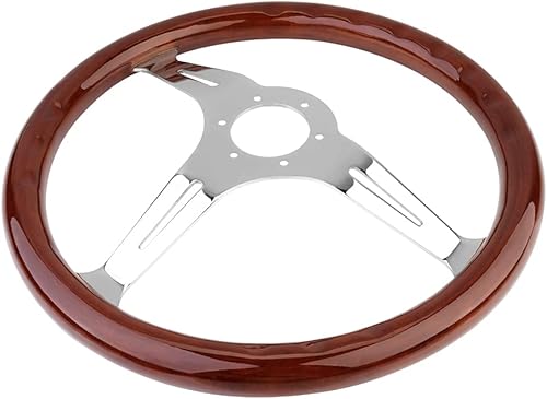 Miniatura 4 de Volante clásico de grano de madera de 15 pulgadas, agarre de madera ligera remachada, volante universal de madera de carreras de autos con 3 radios