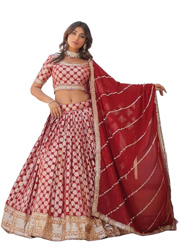 Lehenga 13049 en viscose jacquard avec paillettes pour femme