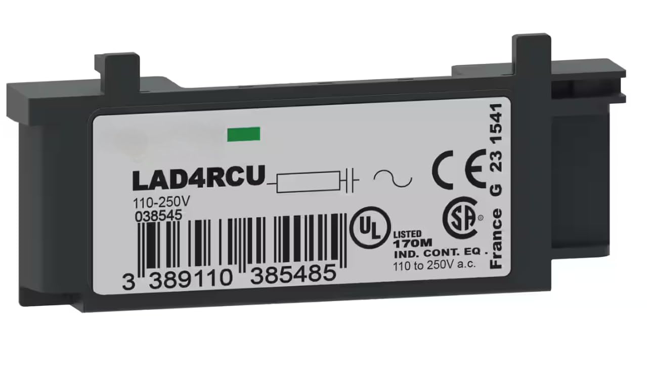 LAD4RCU,TeSys Deca Surge Suppression Module (for D09-D38 (3P) and DT20-DT40), Type RC,110-240 V AC,for LC1D09-LC1D38,Spring Locking,mounting Side.Original Packaging,Never Used,in Stock,Ship Now.