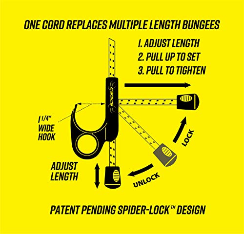 SPIDER Heavy-Duty Bungee Cords with Hooks, Adjustable & Locking Length, Tie-Down, Streches 7" to 70", 2-Pack