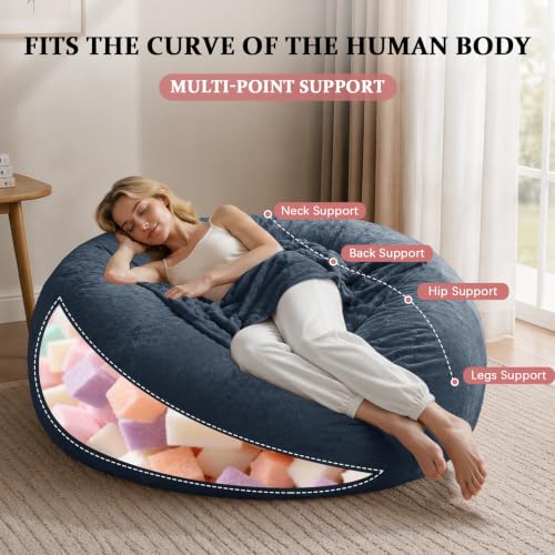 Image of 5FT,Giant beanbag Chairs for Adults,Bean Bag with Filler Included,Soft and Comfortable Memory Foam Chair,Extra Large Bean Bag，Adult Living Room，Leisure Chair Suitable(Blue, 5 Foot)