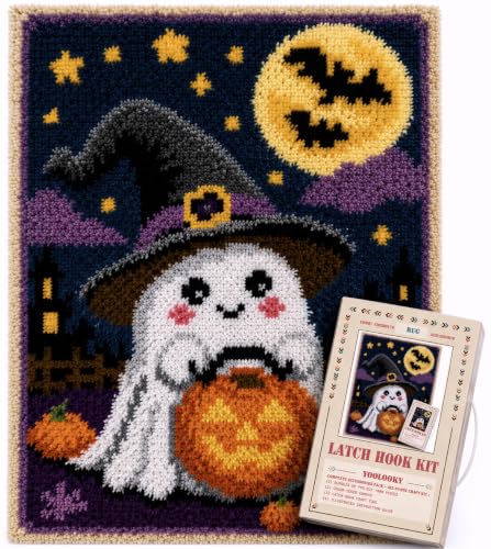 Image of YOOLOOKY Latch Hook Rug Kits Printed Canvas DIY Rug Making Kits Home Decoration Needlework for Adults Beginners 20.5 X 15Inches(Ghost)