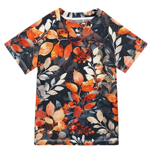 Boys Rash Guard Short Sleeve Swim Shirts for Boys Floral Watercolor Style Sun Protection 7-8T