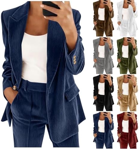 Blazers for Women Corduroy Blazer Jackets Fashion Solid Button Suit Coat Casual Ribbed Work Business Outerwear