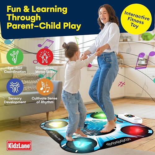 Image of Kidzlane Light Up DJ Dance Mat for Kids - Bluetooth & AUX Compatible - 3 Fun Arcade Games with 5 Difficulty Levels - Detachable Discoball & Fairytail - Adjustable Volume - Ages 6+