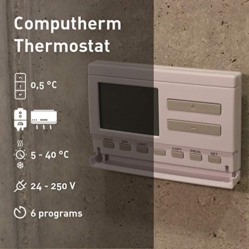 COMPUTHERM Q7 Programmable Digital Wall Room Thermostat, Temperature Thermometer, Economy & Comfort Mode, White, Q7 Wired Programmable - Image 2