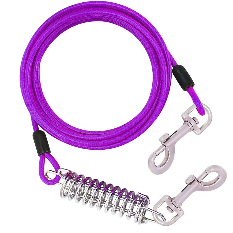 Tie Out Cable for Dogs, Dog Runner for Yard Heavy Duty, Durable Dog Chains with Durable Superior Clips for Outside, Sturdy Long Line Lead for Dogs Training for Yard or Camping, Purple (10m/32.8 Ft)