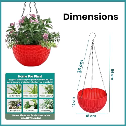 Image of Go Hooked Hanging Pots | Red | 7.1 Inch Diameter | 4.8 Inch Height | 3 mm Thickness | 13 Inch Chain | 10 Pieces