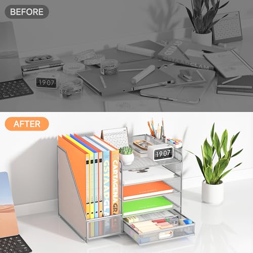 VITVITI Desk Organiser with File Holder, 5 Tier Desk Tidy Organiser with 2 Pen Holders - Image 3