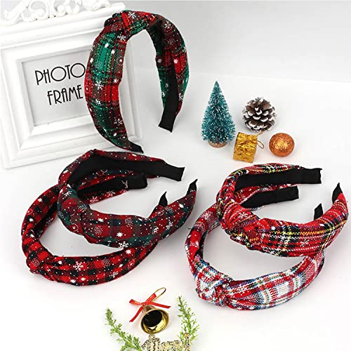 Kizbruo QXHB008 2Pcs Christmas Wide Knotted Plaid Headbands Fashion Vintage Turban Hair Band Retro Criss Cross Christmas St. Patrick'S Day Headband thumb #2