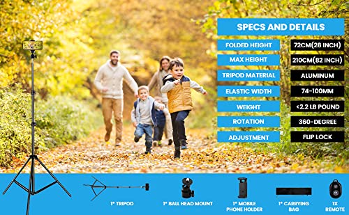 82 Inch Tall Extendable Tripod With Mobile Phone Clip Mount, Ball Head, Carry Bag And Remote, Compatible With Most Cell Phones, Dslrs, Digital Cameras For Selfie And Live Video Meea #TOP5
