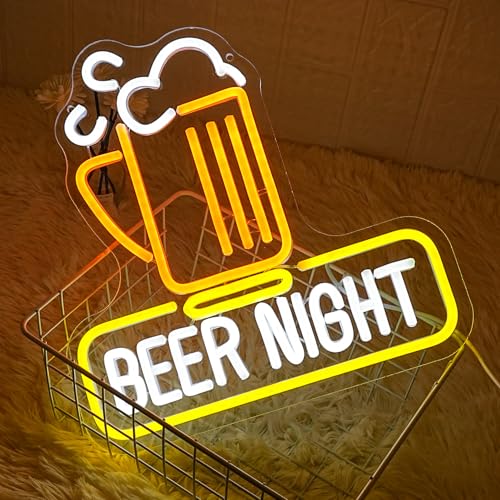 Image of Beer Night Neon Sign for Man Cave Bar Decor Yellow White Beer Neon Light Bar Neon Sign Wall Art for Bedroom Beer Pub Man Cave Restaurant Party Decor