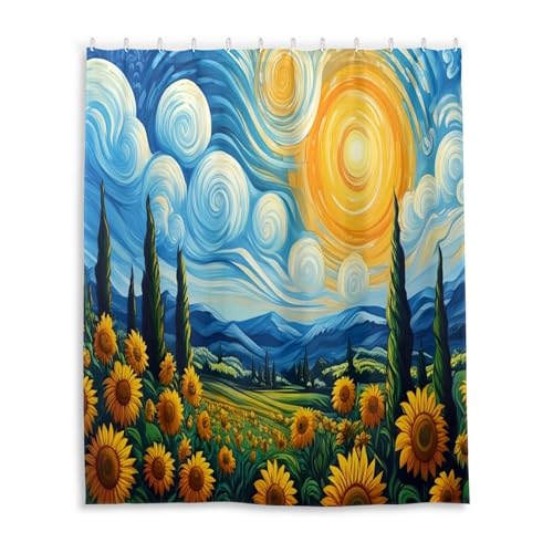 DUOBU Sunflowers Shower Curtain Washable Waterproof Fabric Bath Curtain 60x72Inch Shower Curtains with Hooks for Bathroom Decor