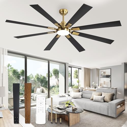 ZMISHIBO 72 inch Black and Gold Ceiling Fans with Lights