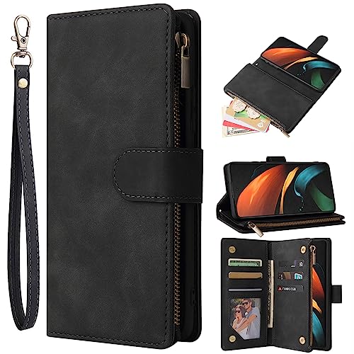 Étui portefeuille Samsung Galaxy Z Fold 2 5G Asuwish en cuir noir avec fente ID