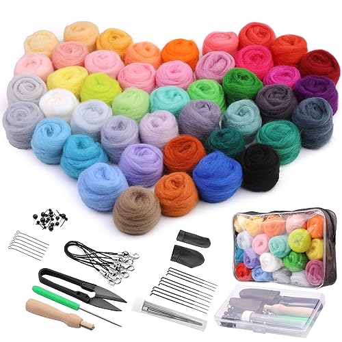 luokefe Kit de fieltro de aguja de 45 colores, kit de fieltro con lana de fieltro, agujas de fieltro, kit de inicio de fieltro de aguja con herramientas básicas y accesorios, kits de fieltro para