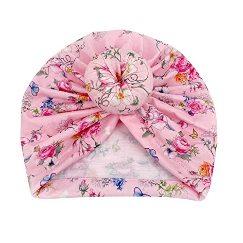 Toddler Hat 0 to 24 Months Stretch Breathable Floral Caps Fit and Flare Cozy Bucket Hats for Babies