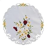 Generisch 2er Set Deckchen Aufleger Shape Mitteldecke Frühling Sommer rund 30 cm oder 40 cm weiß Marienkäfer gelbe Blüten verspielt Ranken (40 cm rund)