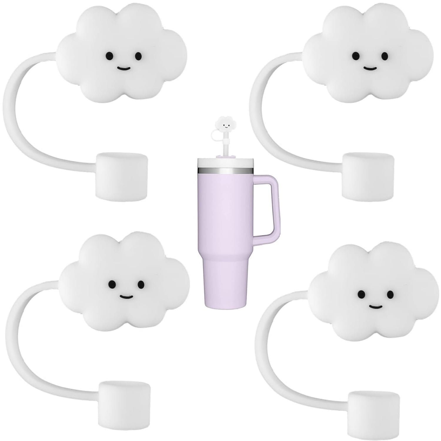 4 Stück Süße Silikon-Strohhalm-Abdeckkappen – Wolken-Design, Staubdicht Und Praktisch
