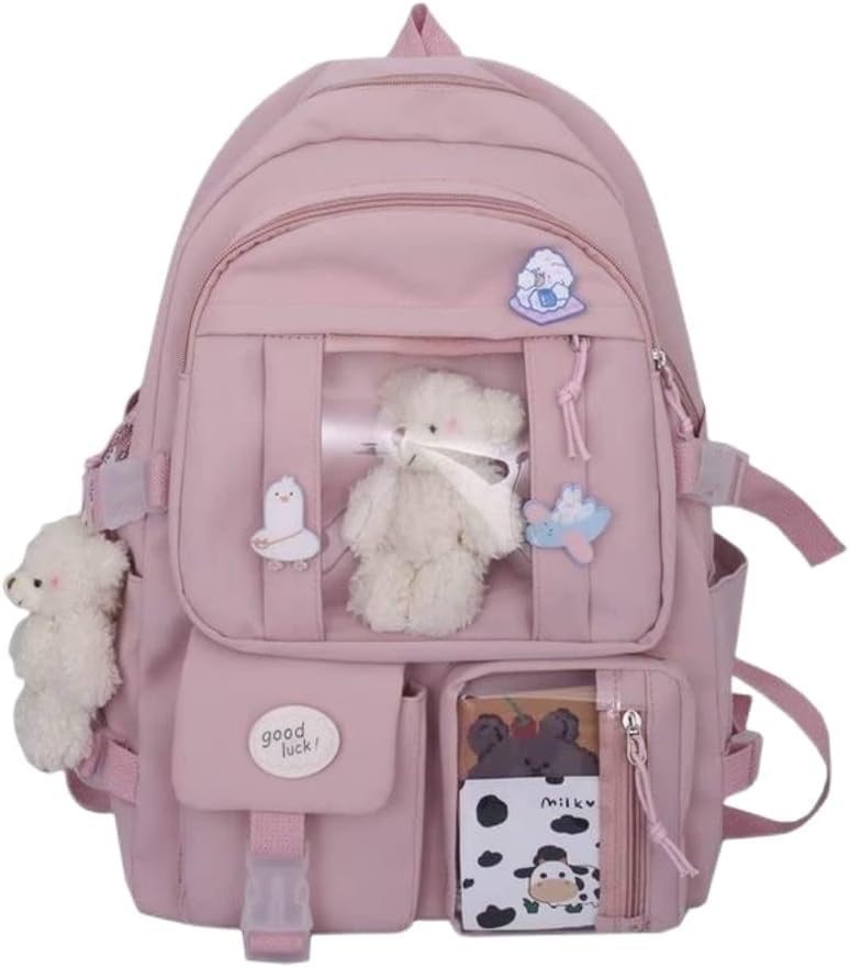 zHzHGuoKawaii Backpack with Cute Pin Accessories Plush Pendant Kawaii School Backpack Cute Aesthetic Backpack