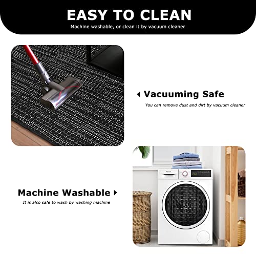 Kozyfly Black Kitchen Rugs 2' X 8', Boho Rug Runner Cotton Washable Bathroom Rug, Indoor Outdoor Door Mat For Laundry Porch Bedroom Kitchen Living Room Entryway Front Porch #TOP6