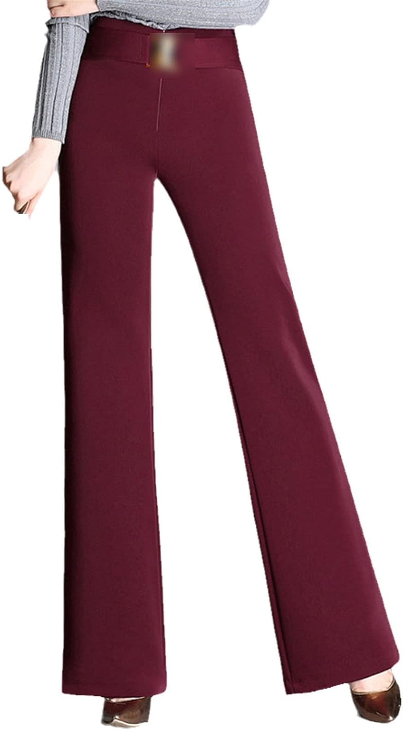 Kelsiop Women's Full Length Wide Leg Pants High Waist Straight Leg Flat Office Ladies Pants