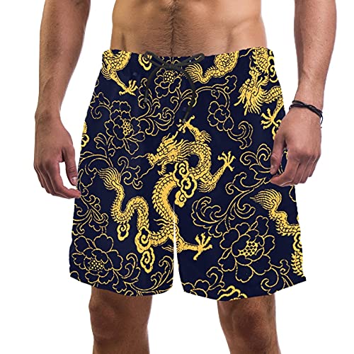 Short de bain homme séchage rapide à poches et doublure respirante dragon doré