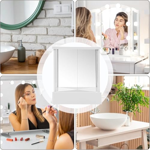 Espejo cuadrado de maquillaje con marco plástico blanco miniatura 5