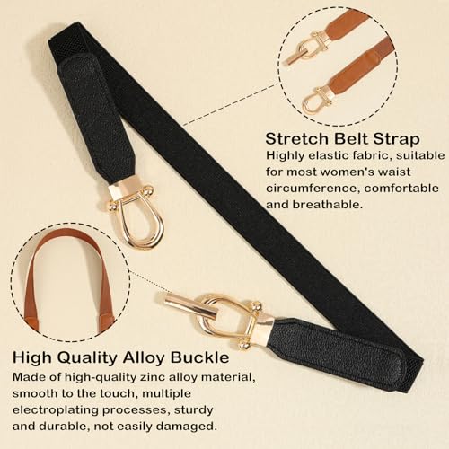 Women's Elastic Skinny Belt,Stretch Thin Waist Belt,Fashion Waistband for Dresses Jeans Pants, Black, width-2.5cm/1nch,lenth-68cm/26.8"3