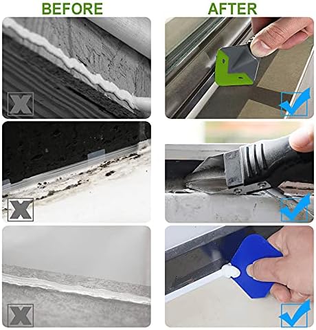 5 in 1 Caulking Tool Kit -Sealant Finishing Tool(Stainless Head) - Silicone Sealant Mastic Remover Tool Silicone Tool Kit for Mastic Bathroom Kitchen Bath Window Sink Joint
