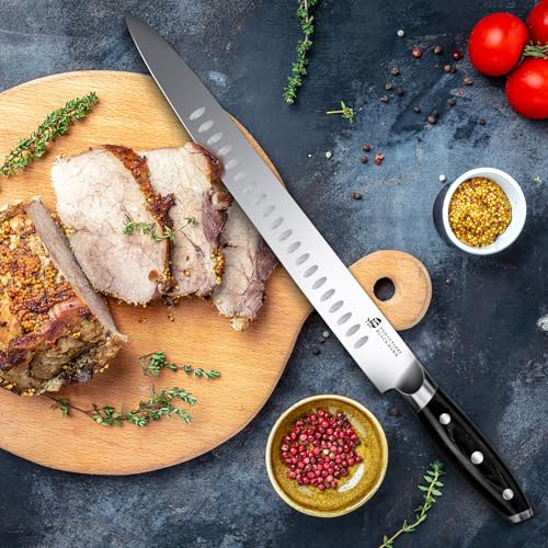 Image of TUO Slicing Knife - 12 inch Slicing Carving Meat Cutting Knife - Bread Knife - German HC Steel - Full Tang Pakkawood Handle - BLACK HAWK SERIES with Gift Box