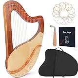 LOTKEY Lyre Harp, Lotkey 21 Metal Strings Harp Mahogany Body and Solid Spruce Board with Tuning Wrench, Extract Strings, Manual Gig Bag, MI3921