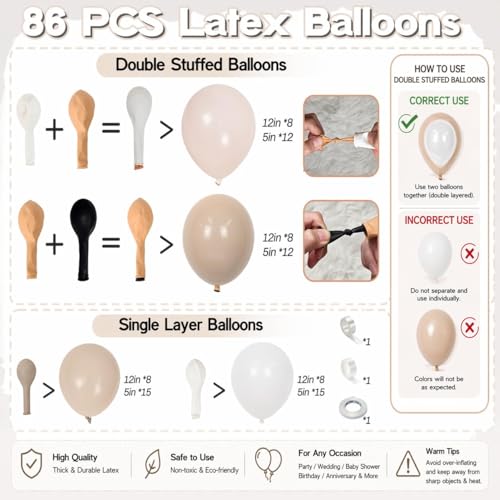 Image of Neutral Balloons Arch Kit, Cream Peach Boho Balloons Garland with Double Stuffed Sand White Balloon and Light Pink Balloon for Baby Shower Birthday Wedding Bridal Shower Party Decorations