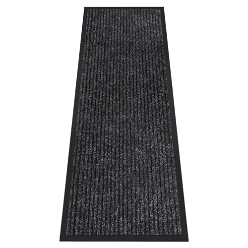 HOMEK Fussmatte für Haustür innen und außen, 60 x 180 cm Schmutzfangmatte für Eingangsbereiche, rutschfeste Rückseite, super saugfähig Türmatte, Fußmatte für Haus, Büro und Eingänge, Schwarz