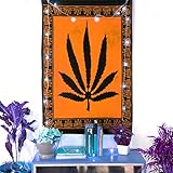 AVA Collections Wandteppich, mehrfarbig, psychedelische Wandteppiche, indische Baumwolle, Poster, Picknickdecke, Wanddekoration, Decke, Wandkunst, Hippie, Schlafzimmer-Dekor (Orange, Marihuana-Blatt)