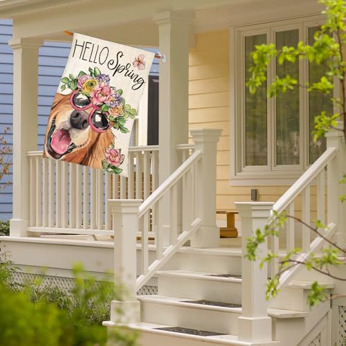 EKOREST Hello Spring House Flags for Outdoor Decoration, Dog with Flowers Hat Large Yard Flag, Seasonal Decorative Celebration Decor for Summer Farmhouse Holiday Outside 28x40 Inch Vertical Double by EKOREST - Image 5