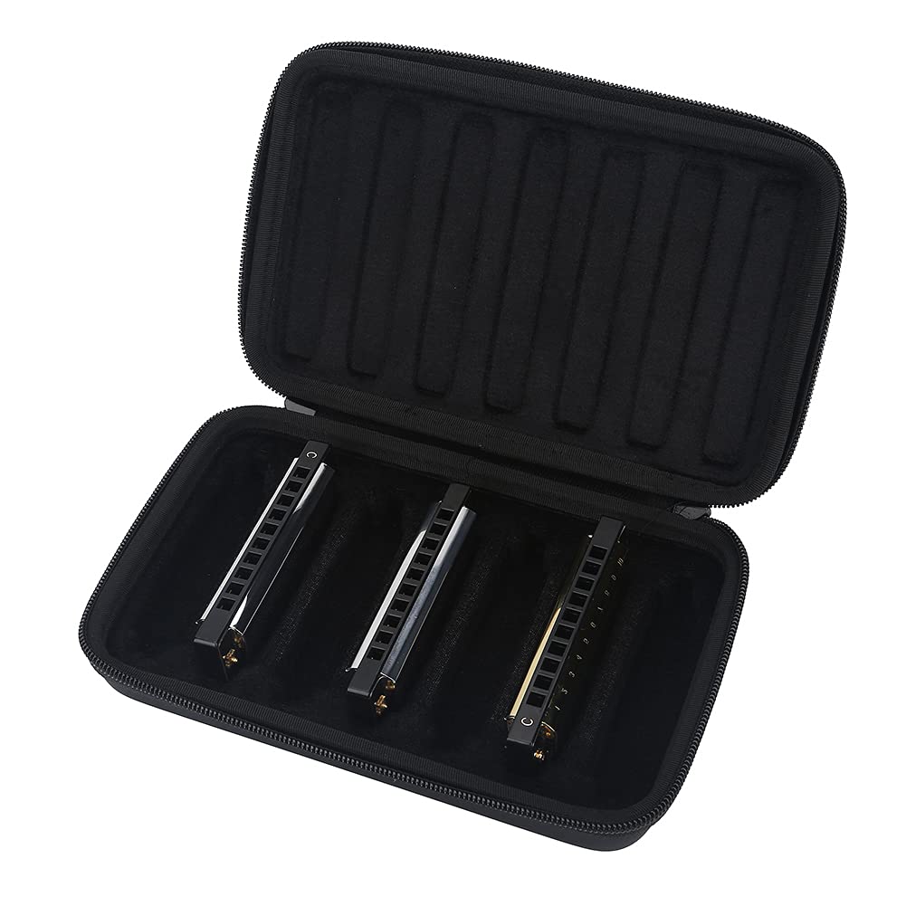 Harmonica Housse De Transport, Cuir PU Portable Harmonica Housse De Rangement Accessoires pour Harmonicas avec Fermeture à glissière for 7 Harmonicas, Noir