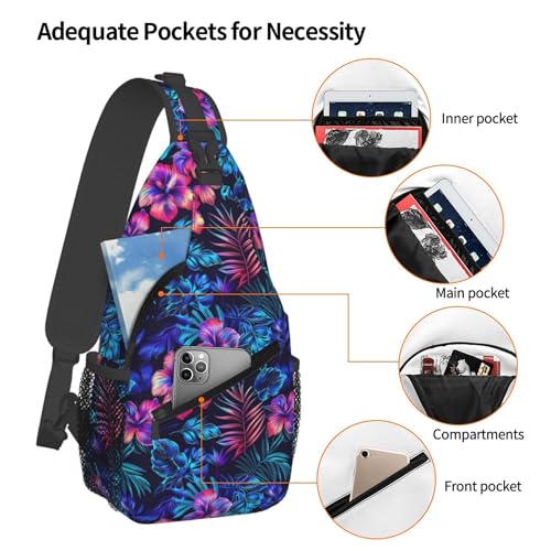 Tropical Hawaii Neon Palm Leav Crossbody bags for women Men Sling Bag Travel Chest Backpack Leisure Sports Outdoor Running Hiking4