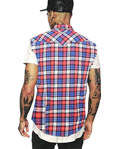 NUTEXROL Men’s Casual Flannel Plaid Shirt Sleeveless Plus Size Vest