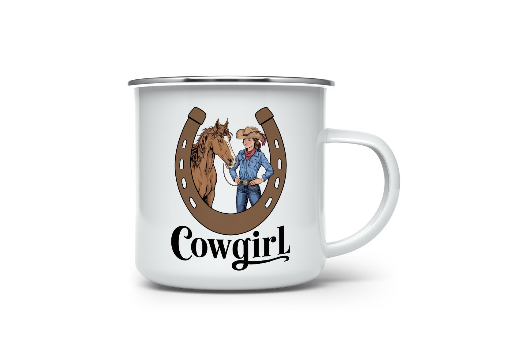 MAXIKIWI - Durable Enamel Coffee or Tea Camping Mug for Indoor Outdoor Use - Western Cowboy - 350ml