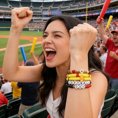 Image of Football Baseball Soccer Beaded Bracelets for Women Stackable Game Day Sports Theme Bracelet