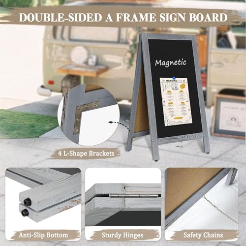 Image of Double-Sided Magnetic 40 inch x 20 inch Gray Chalk Board Sign Board | Wooden A-Frame Sign, Sandwich Board Signs Outdoor, Chalkboard Easel, Menu Board for Restaurant, Business or Wedding