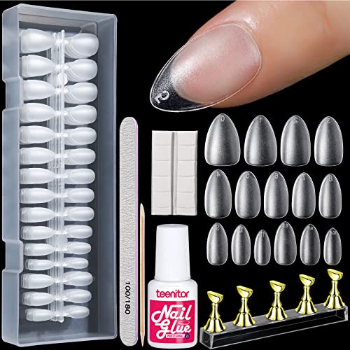 Short Almond Nail Tips, 15 Sizes Soft Gel Nail Tips Short Almond Fake Nails Tips, 300Pcs Upgraded Short Acrylic Nails Almond Gel Nail Tips For Nail Extension, Full Cover Almond False Nails With Nail Stand #TOP12