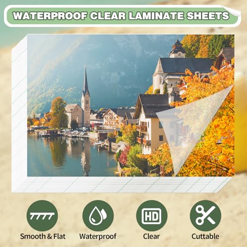 50 Blätter Selbstklebende Laminierfolien, 6 ZollGlänzende Kaltlaminierfolie, Transparente Glänzende Laminierfolie, Keine Maschine Erforderlich mit Schaber, Hochwertige Laminierfolien für Visitenkarten