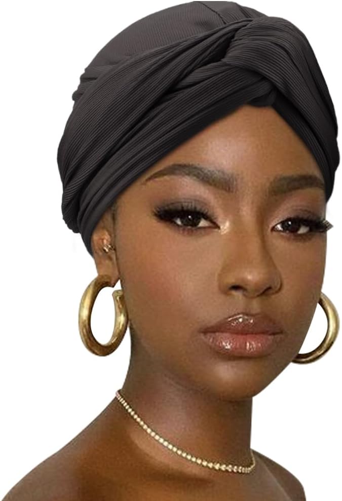 DRESHOW African Turban for Women Knotted Hairwraps for Sleeping Turban Headwraps Head Warmer Scarf for Black Women Chemo Cap