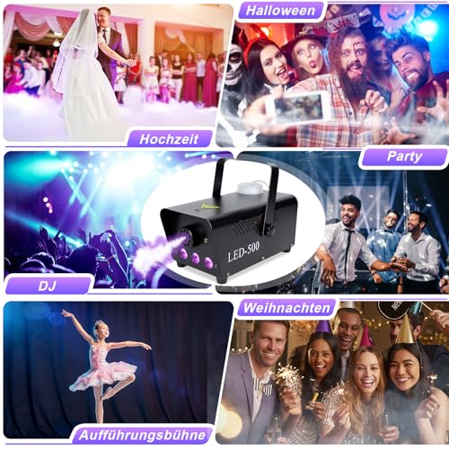 Nebelmaschine, 500w Mini Nebelmaschine, Mit 3 Rgb LED Lichter, Tragbar Rauchmaschine Mit Funkfernbedienungen, Nebelmaschine Outdoor Für Party Hochzeit Bühneneffekt Disco Halloween