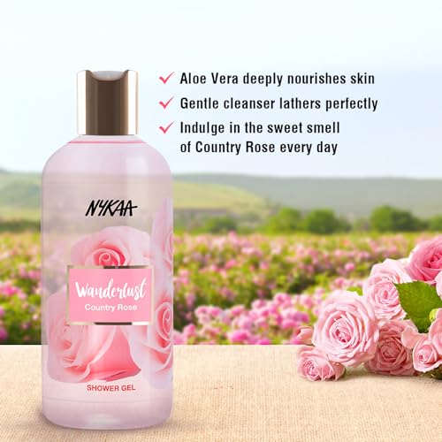 Image of Wanderlust Country Rose Shower Gel, 300 ml| Nourishes & Hydrates| Gentle Cleanser| Floral Fragrance of Country Rose |Enriched With Aloe Vera| Paraben-Free, Vegan Formula| Suitable for All Skin Types | Nourishes & Hydrates, Gentle Cleanser, Floral Fragrance of Country Rose, Enriched With Aloe Vera, Paraben-Free, Vegan Formula