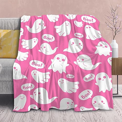 Pink Ghosts Halloween Blanket Gifts for Girls Women Kids Fleece Lightweight Throws Blanket Spooky for Boys Soft Flannel Blankets Decorations-30 x40