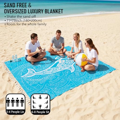 Image of Oversized Turkish Beach Towel Blanket Cotton Giant XL Sandproof Towels Huge Linen XXL Extra Large Big Throw Quilt Blankets for Adults Cloud Travel Camping Glamping Accessories Essentials Dolphin